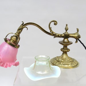 Pianolamp, Art Nouveau, brons, 2 lampenkappen