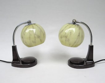 1 pair of elegant bedside lamps, touch light, Marianne Brandt, Bauhaus, 1930s, Gothaer Metallwaren Fabrik (GMF)