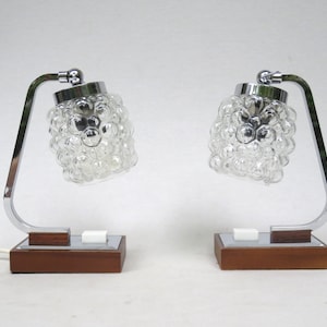 1 pair of bedside lamps, 60s, bubble glass, wood, chrome plated