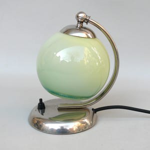 Elegant bedside lamp, Art Deco, nickel-plated, green glass shade