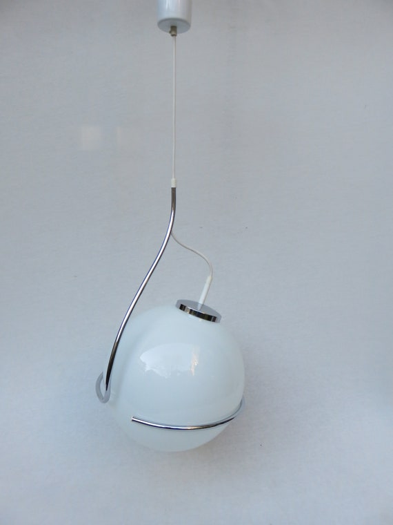 Ceiling Lamp 70s In The Style Of Gino Sarfatti Chrome Overcatching Glass