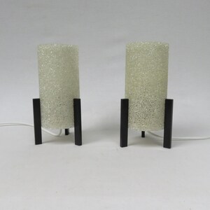 1 pair of small table lamps "Rocket", 60s, wood, granule shades