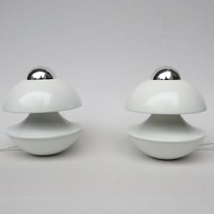 1 pair of small table lamps / wall lamps, Space Age, designed by Klaus Hempel, 1972, Kaiser-Leuchten, white