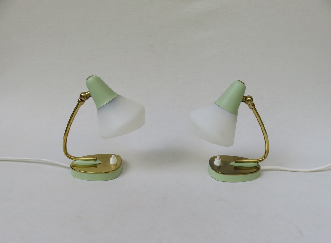 1 Pair of Bedside Lamps 50s Brass Mint Green Overhang Etsy