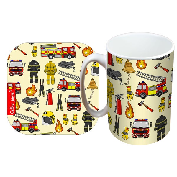 Firemen Mug and Coaster Gift Set by Selina-Jayne