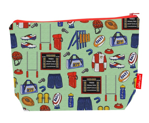 Kulturbeutel 'Eat Sleep Rugby' – Schwarz, Ca. 23x17x5 Cm, Mit Aufhängehaken Und 3 Fächern
