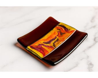 Mauve Trapunto fused glass trinket dish 10cm (4") for jewellery, unique textile art gift