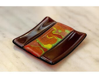 Mauve Trapunto fused glass trinket dish 10cm (4") for jewellery, unique textile art gift