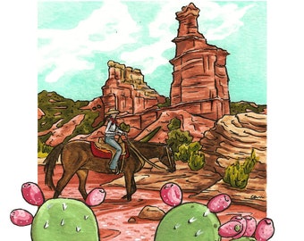 Palo Duro Canyon Texas State Park 8x10 Impresión de ilustración por Jelly Press