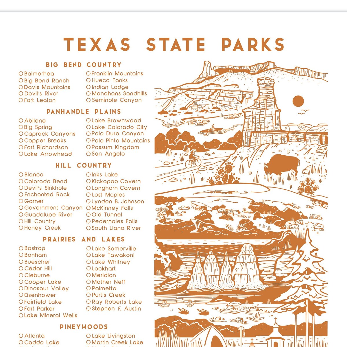 Texas state parks checklist poster