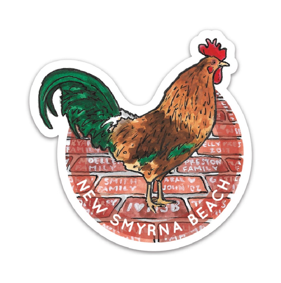Watercolor Flagler Avenue Rooster Die Cut Sticker