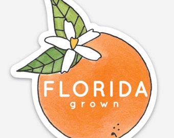 Watercolor Florida Grown Orange Die Cut Sticker