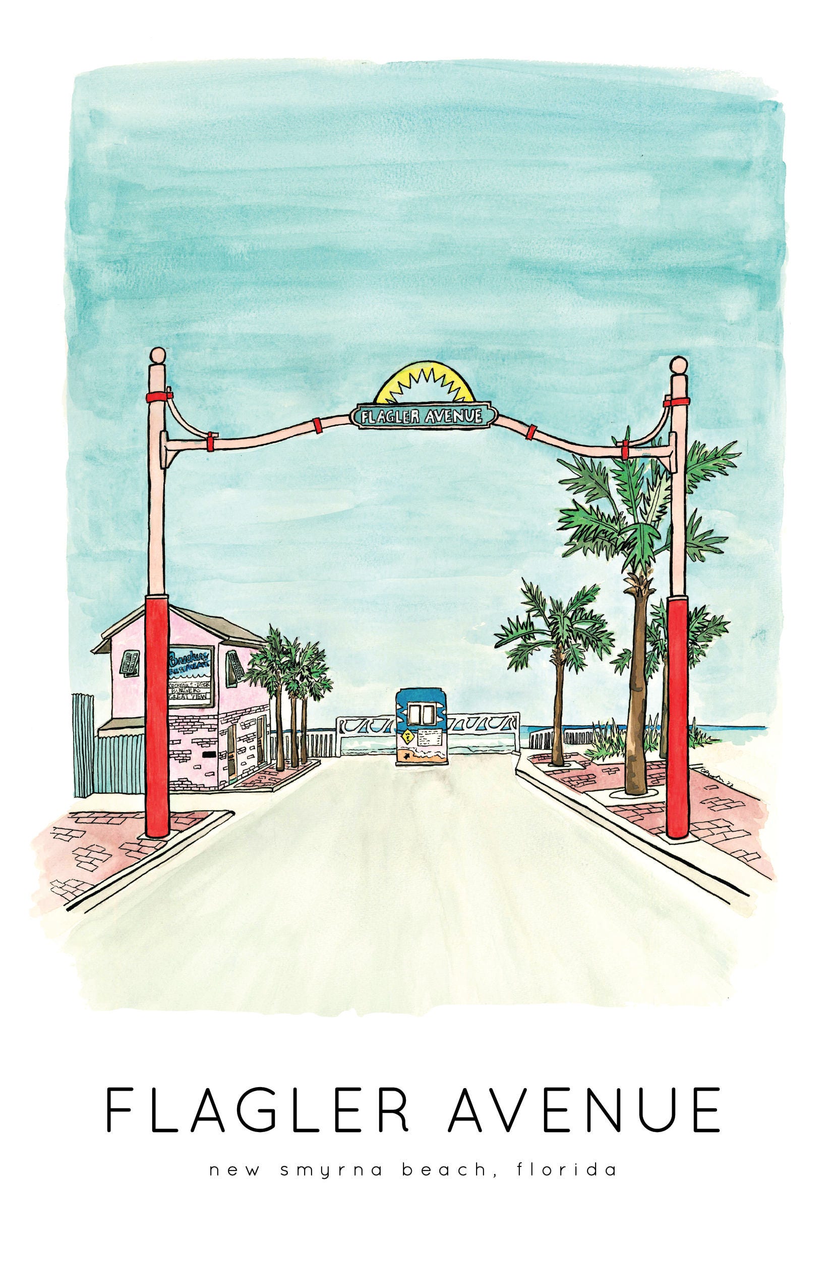 Watercolor Illustration Art Print Of Flagler Avenue New Etsy