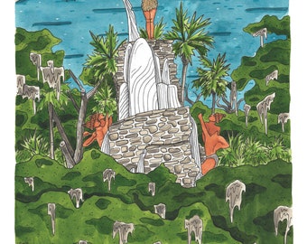 Impresión de ilustración de acuarela del Parque Estatal Tomoka Florida