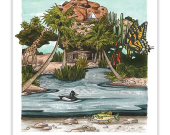 Ilustración impresa de 8x10 del Parque Papago de Phoenix, Arizona, de Jelly Press