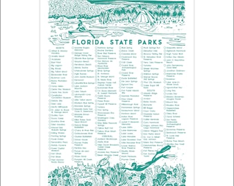 Lista de verificación de parques estatales de Florida Póster serigrafiado Jelly Press