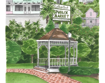 College Park Orlando, Florida Watercolor Illustration Print