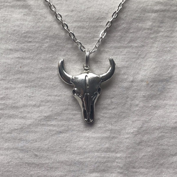 Bulls Head silver necklace & pendent | emo goth cool anniversary military gym workout charm