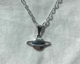 Space Planet Saturn silver necklace & pendent | emo goth cool fashion rock tattoo space ufo