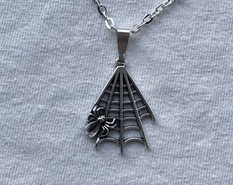 Spider Web silver necklace & pendent | emo goth cool fashion rock tattoo