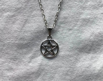 Pentagram silver necklace & pendent | emo goth cool fashion rock tattoo