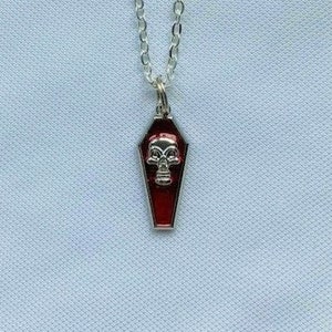 Red Skull Coffin Silver Necklace and Pendent | emo goth cool fashion rock tattoo edgy