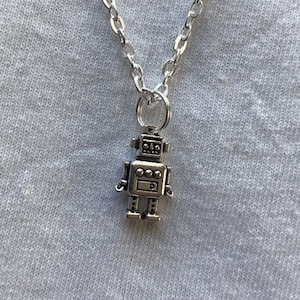 Tiny Robot silver necklace & pendent | emo goth cool kids 90s tech nerdy gamer