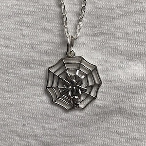 Spider in Web silver necklace & pendent | emo goth cool fashion rock tattoo