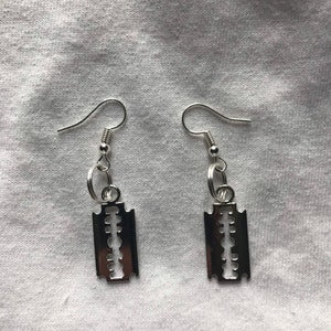 Razor Blade silver earrings | emo goth cool fashion rock tattoo