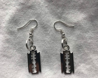 Razor Blade silver earrings | emo goth cool fashion rock tattoo