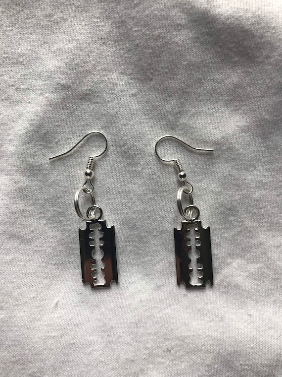 Razor Blade silver earrings emo goth cool fashion rock tattoo