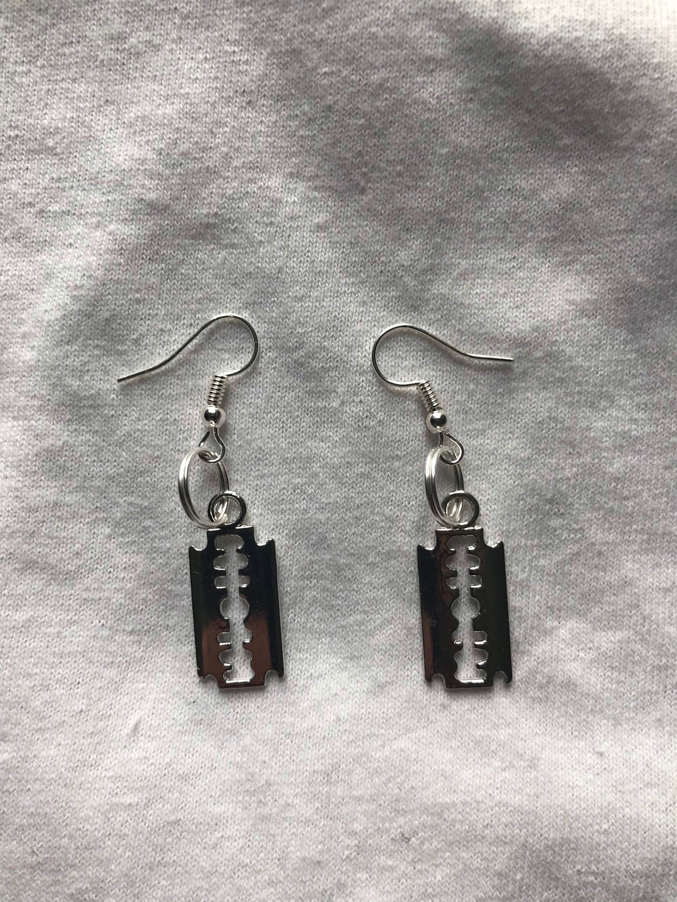 Razor Blade Silver Earrings