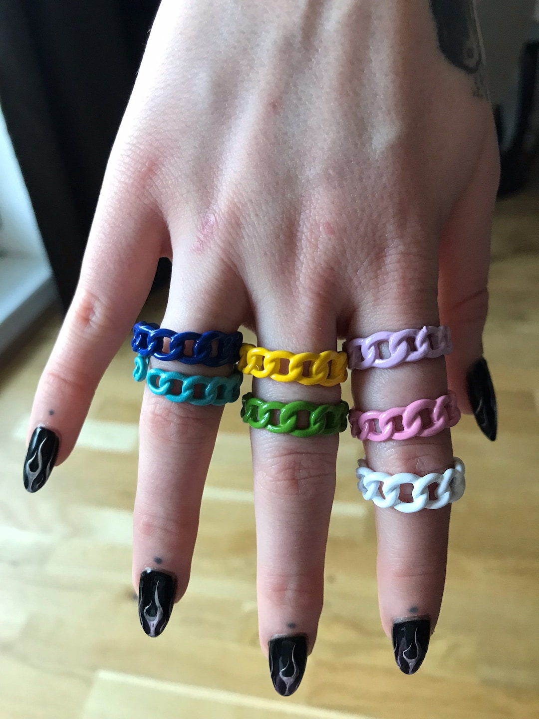 Multicyl Threaded Rings Multi Coloured Adjustable Metal Threaded Rings | Emo Goth Cool Fashion ...
