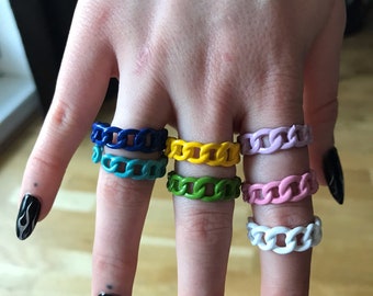 Multi Coloured Adjustable Metal Threaded Rings | emo goth cool fashion rock tattoo edgy Summer