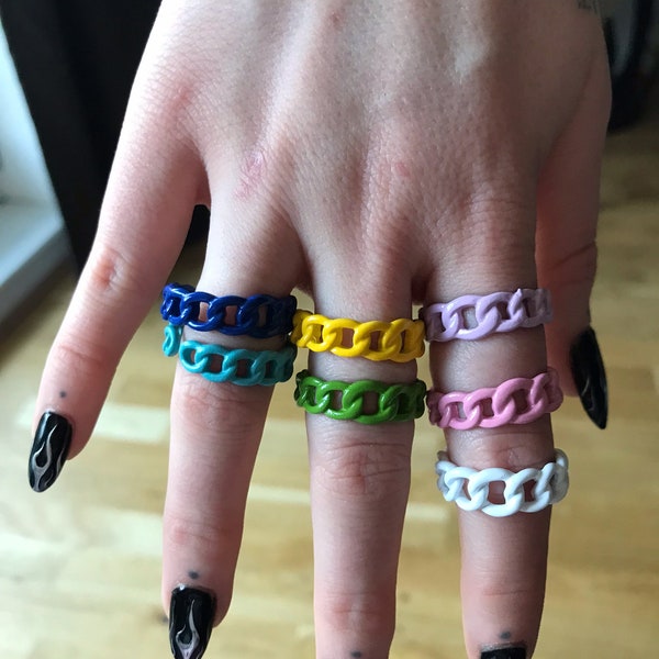 Multi Coloured Adjustable Metal Threaded Rings | emo goth cool fashion rock tattoo edgy Summer