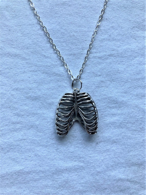 Anatomical Ribcage Silver Necklace | emo goth cool fashion rock tattoo edgy