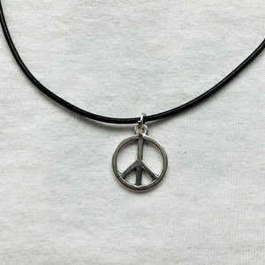 Peace Symbol Cord Rope Choker Necklace & Pendent | emo goth zen hippie nature