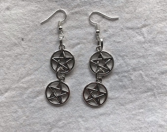 Boucles d’oreilles en argent Doublr Pentagram Silver Dangle | emo goth cool mode rock tatouage