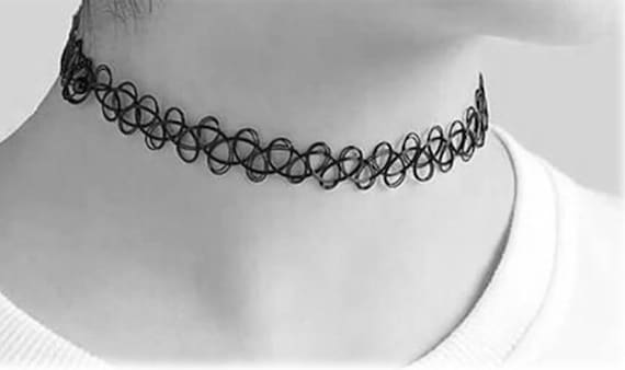 Fishnet Style Stretch Tattoo Choker Emo Y2k Gothic