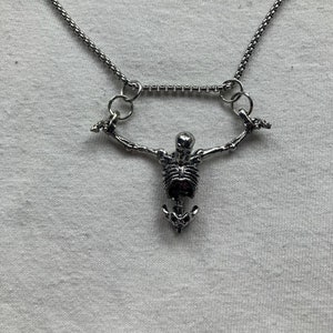 Hanging Skeleton Silver Necklace | goth spooky Halloween bones