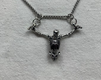 Hanging Skeleton Silver Necklace | goth spooky Halloween bones