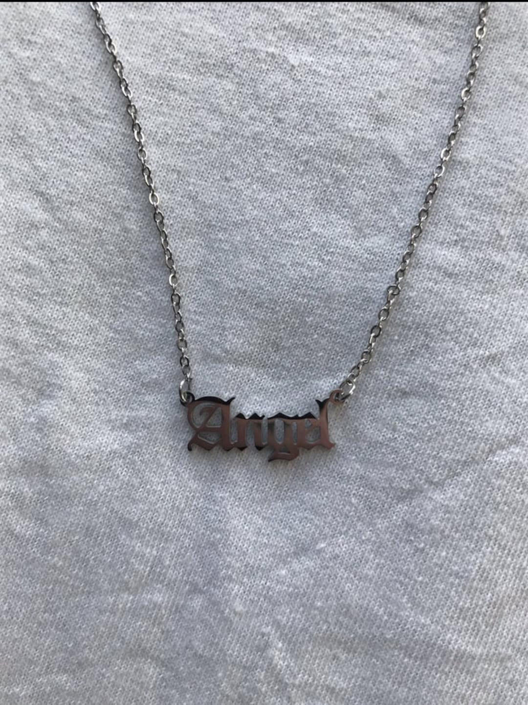 Angel Script Thin Necklace & Pendent | Emo Goth Cool Fashion Rock Tattoo - Etsy Japan