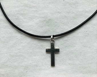 Crucifix Cross Cord Rope Choker Necklace & Pendent | emo goth cool fashion rock tattoo