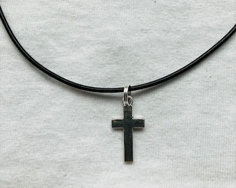 Crucifix Cross Cord Rope Choker Necklace & Pendent | emo goth cool fashion rock tattoo