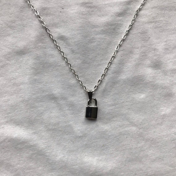 Padlock Silver Necklace Pendent Emo Goth Cool Fashion Rock Tattoo Etsy