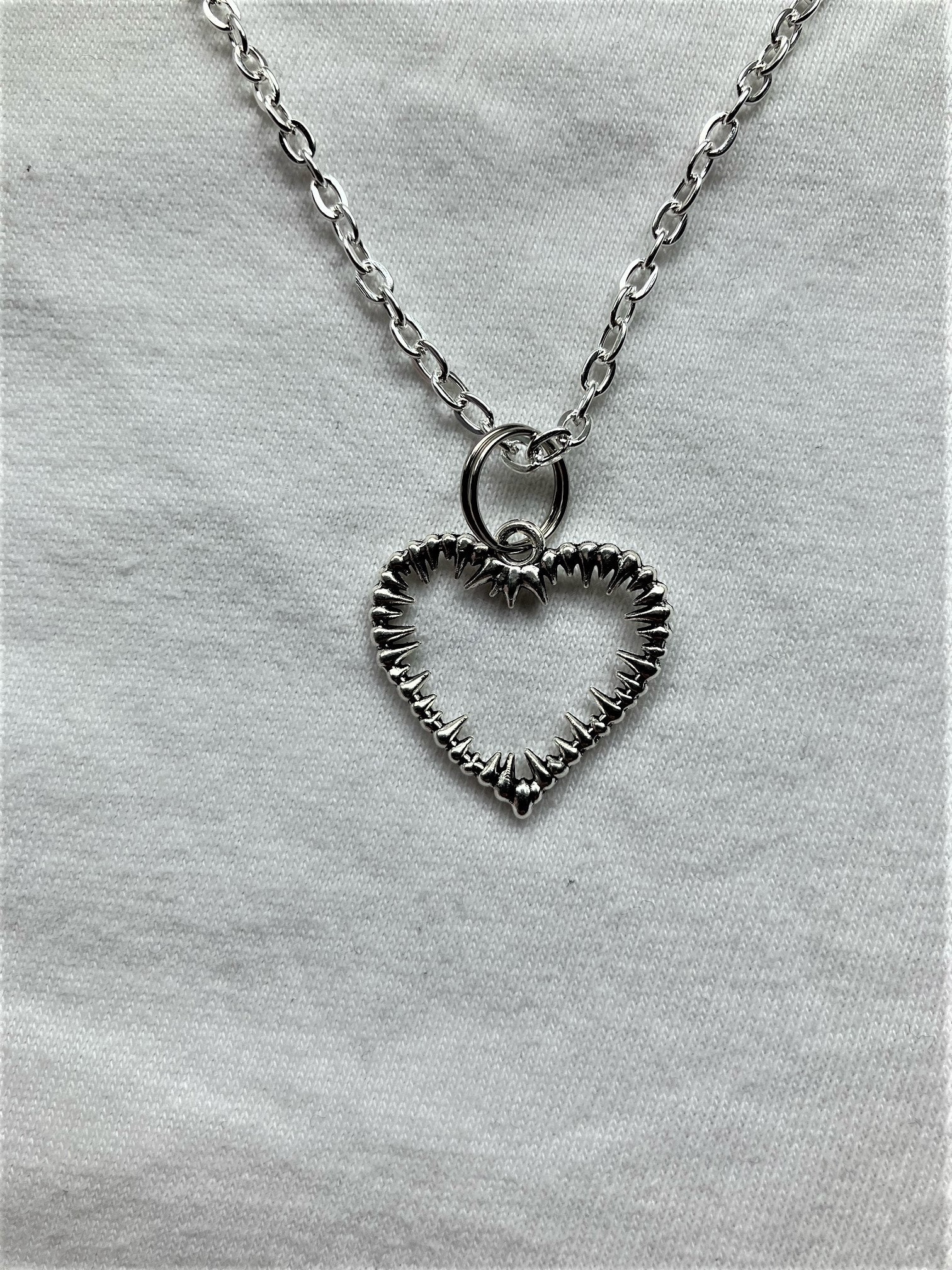 Barbed Love Heart Silver Necklace | emo goth cool fashion rock tattoo edgy