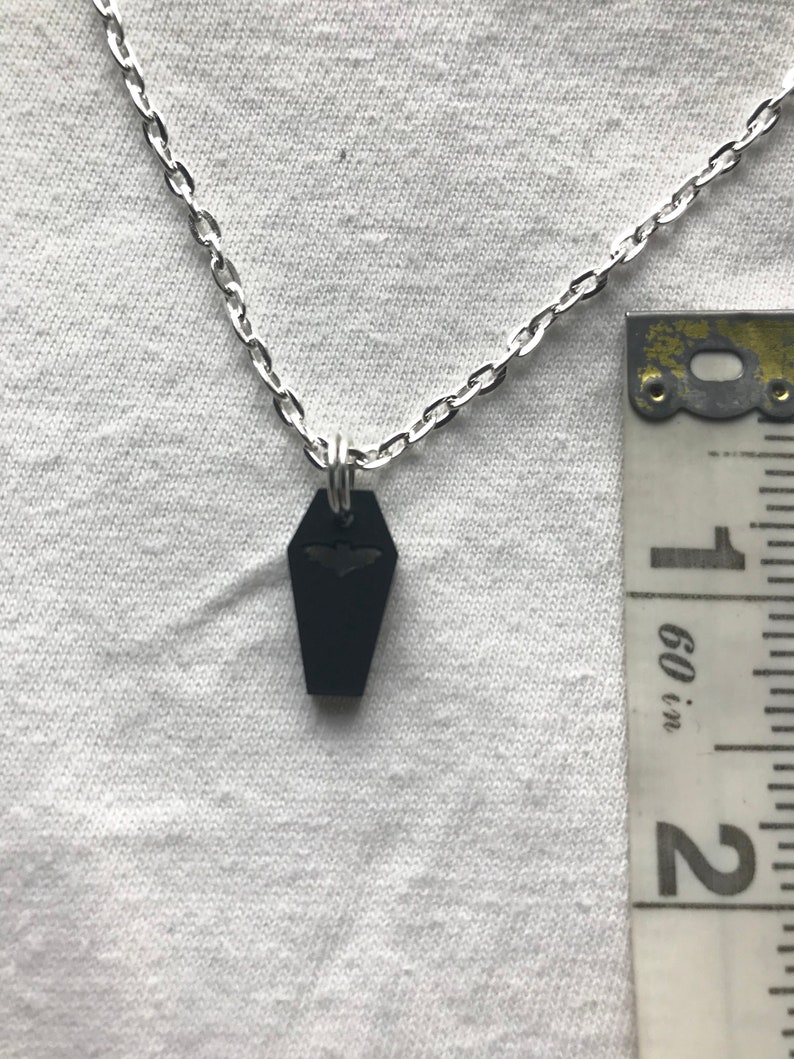 Tiny Acrylic Coffin Pendent and Chain emo goth cool fashion rock tattoo Halloween