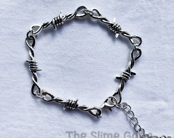 Silver Barbed Wire Bracelet | goth cool fashion rock tattoo Emo Y2k