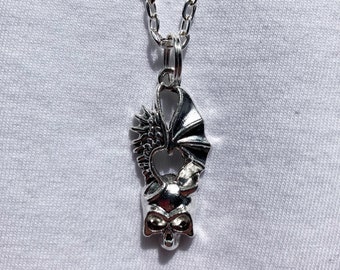 Skull Wings silver necklace & pendent | emo goth cool fashion rock tattoo space