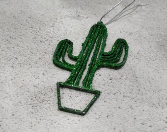 Cactus Christmas Decoration with Green Glitter